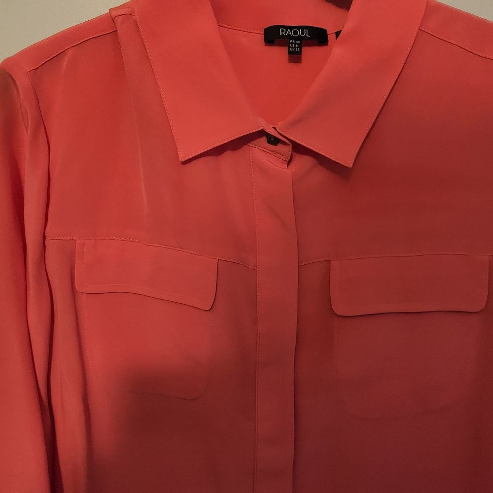 Raoul Bright Coral Silk Blouse Size 8